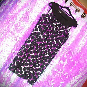 PURPLE MINI DRESS 14 AGB Scoop Black White Print Work Party Mod Retro Swing
